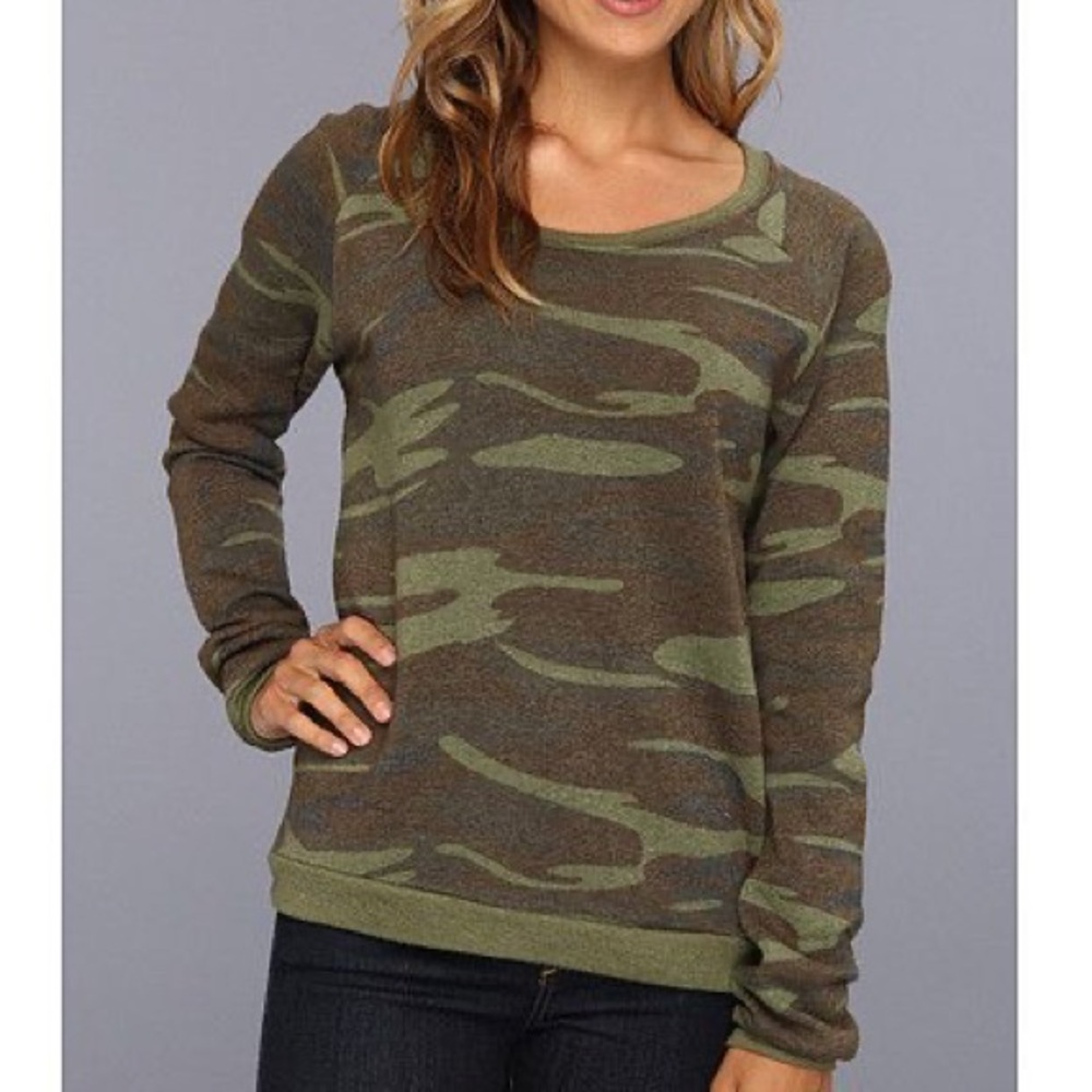 Alternative Earth Fleece Lined Camouflage Sweatshirt Green Sz M